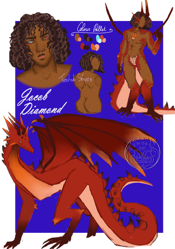 Jacob, red dragon shifter, sketch character sheet